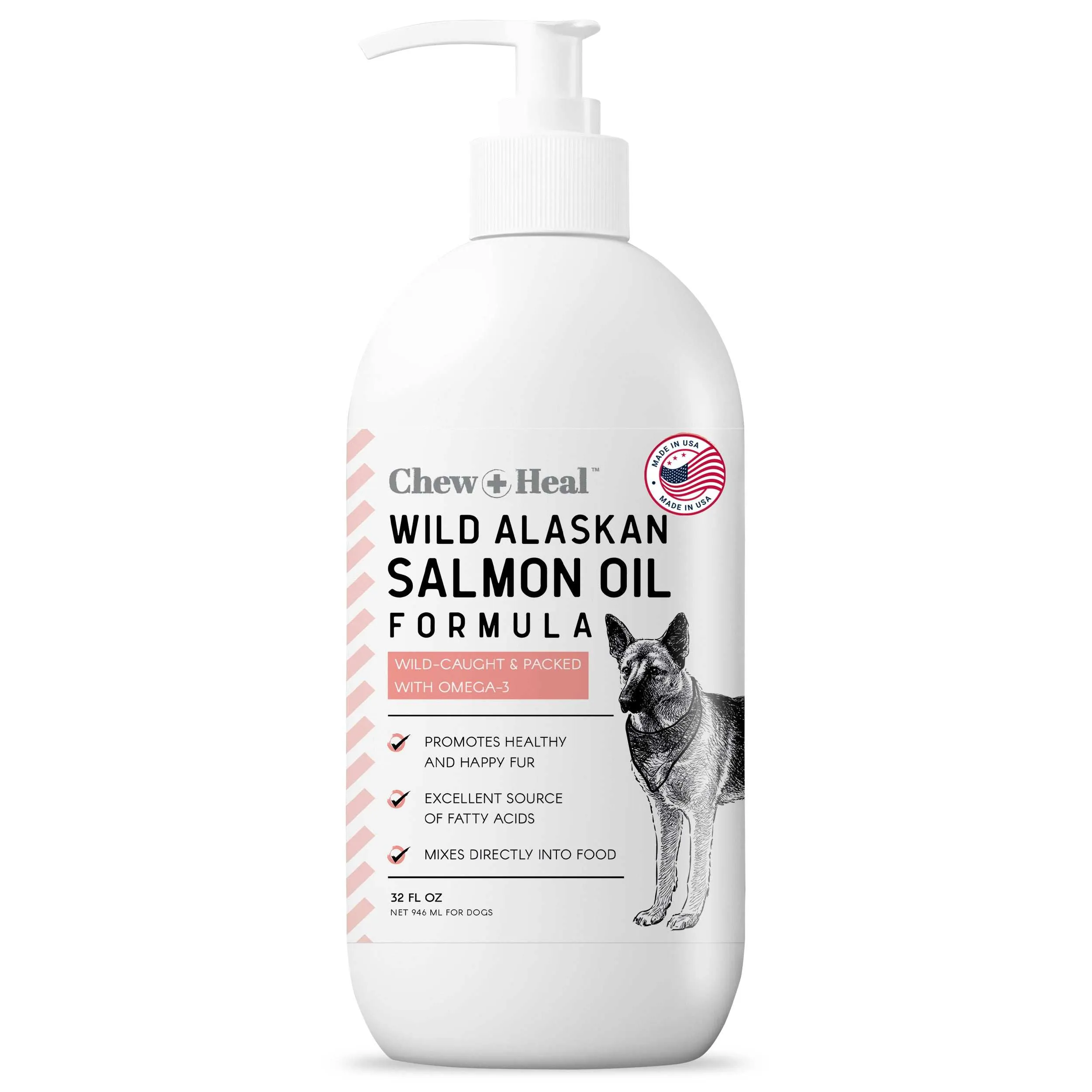 Chew   Heal Pure Wild Alaskan Salmon Oil for Dogs - Pump Cap Bottle