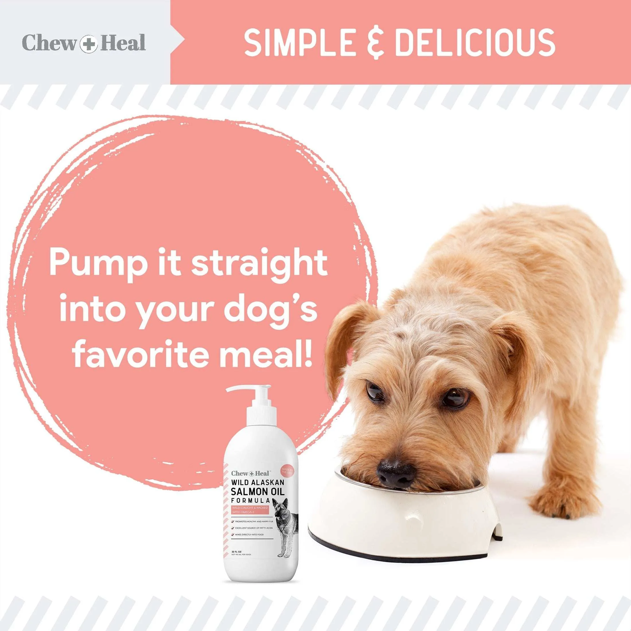 Chew   Heal Pure Wild Alaskan Salmon Oil for Dogs - Pump Cap Bottle