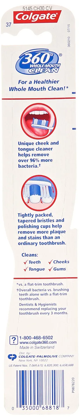 Colgate 360 Toothbrush with Tongue and Cheek Cleaner - Medium (1 Pack)