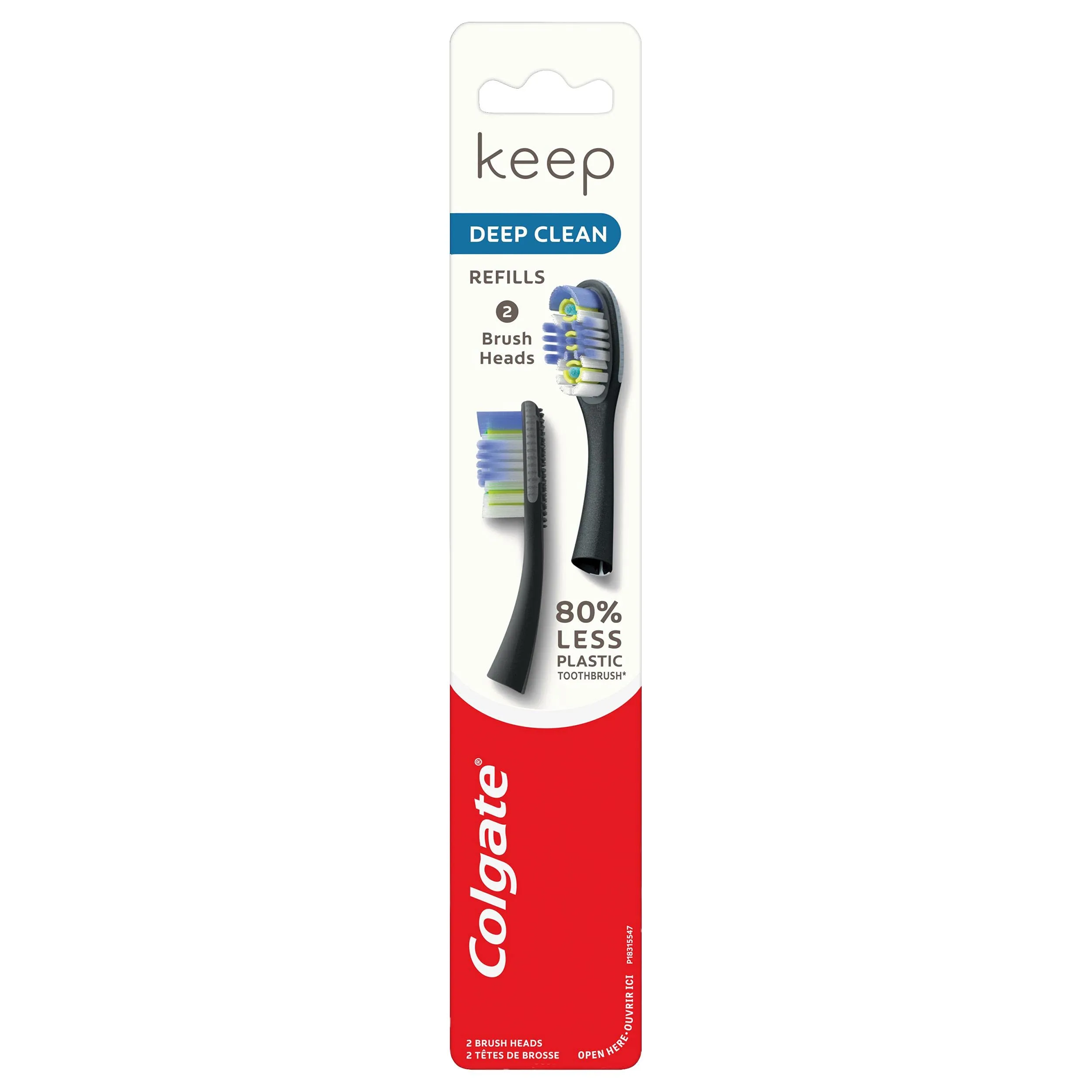 Colgate Keep Manual Toothbrush, Deep Clean Soft Refill Heads, Black, 6 Count, Pack of 2