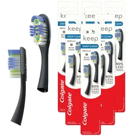 Colgate Keep Manual Toothbrush, Deep Clean Soft Refill Heads, Black, 6 Count, Pack of 2
