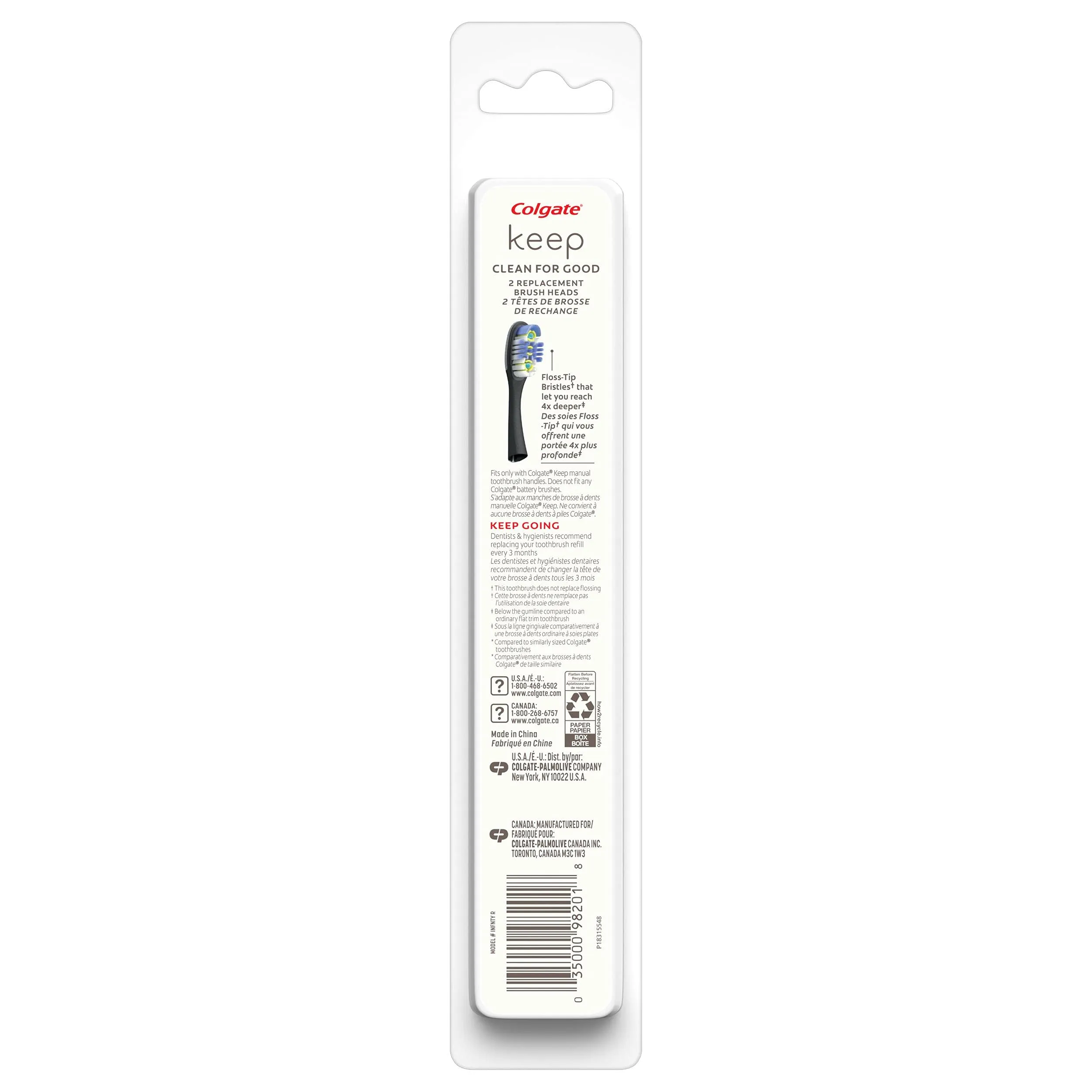 Colgate Keep Manual Toothbrush, Deep Clean Soft Refill Heads, Black, 6 Count, Pack of 2