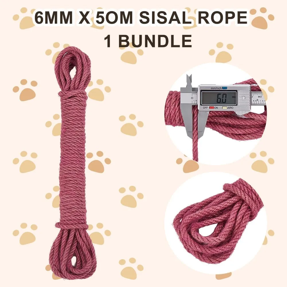 CRASPIR 6mm 164Ft/50M Jute Rope Strong Cat Scratching Post Cord Heavy Duty Thick Natural Macrame Twine String Purple Red for Arts Crafts DIY Garden Plants Artworks Hanging Bundling Repairing Gift Pack
