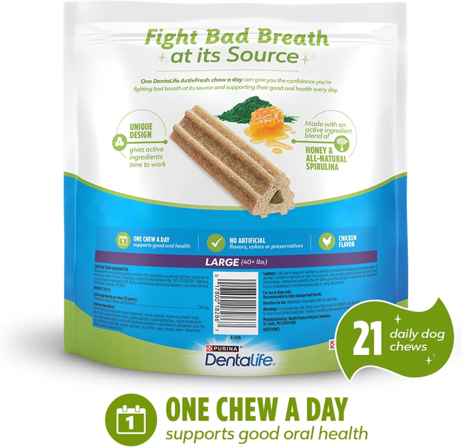 DentaLife ActivFresh Dog Chews for Large Dogs 40 lbs. and up, Dental Chews to Freshen Breath, Chicken Flavor, 24.1 oz., 21 Chews - 21 ct. Pouch