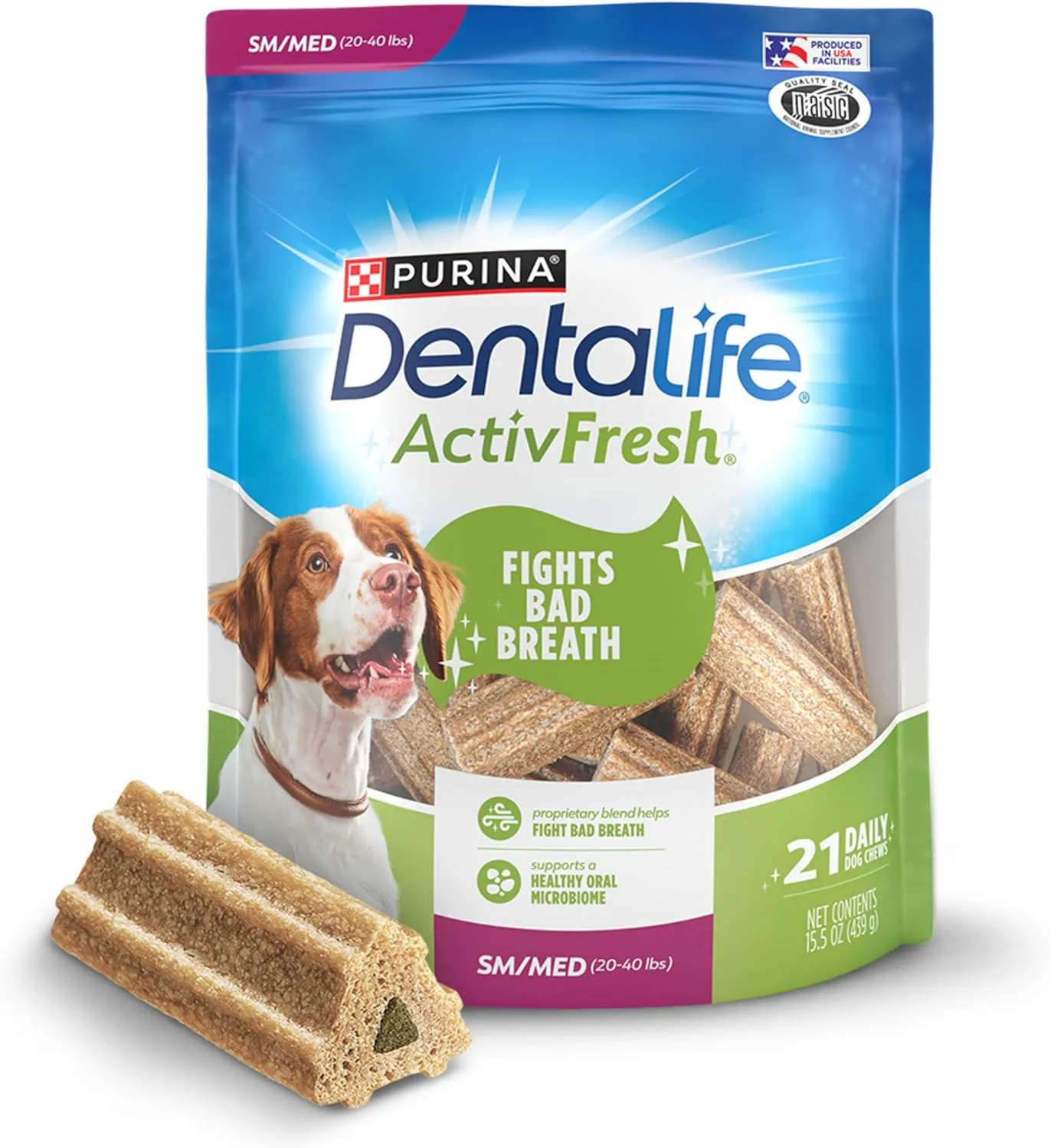 DentaLife ActivFresh Dog Chews for Small and Medium Dogs 20-40 lbs., Dental Chews to Freshen Breath, Chicken Flavor, 15.5 oz., 21 Chews - 21 ct. Pouch