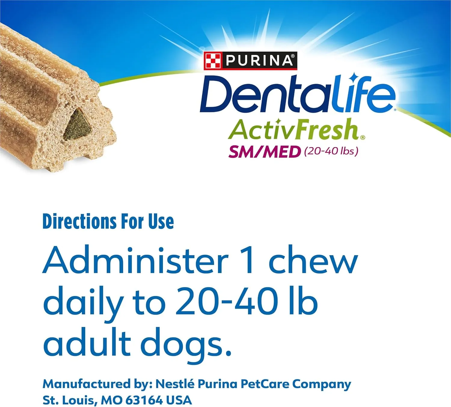 DentaLife ActivFresh Dog Chews for Small and Medium Dogs 20-40 lbs., Dental Chews to Freshen Breath, Chicken Flavor, 15.5 oz., 21 Chews - 21 ct. Pouch