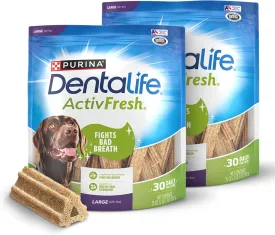 DentaLife ActivFresh Pack of 2 Dog Chews for Large Dogs 40 lbs. and up, Dental Chews to Freshen Breath, Chicken Flavor, 35 oz. each, 30 Chews each/60 Total Chews - 30 ct. Pouch