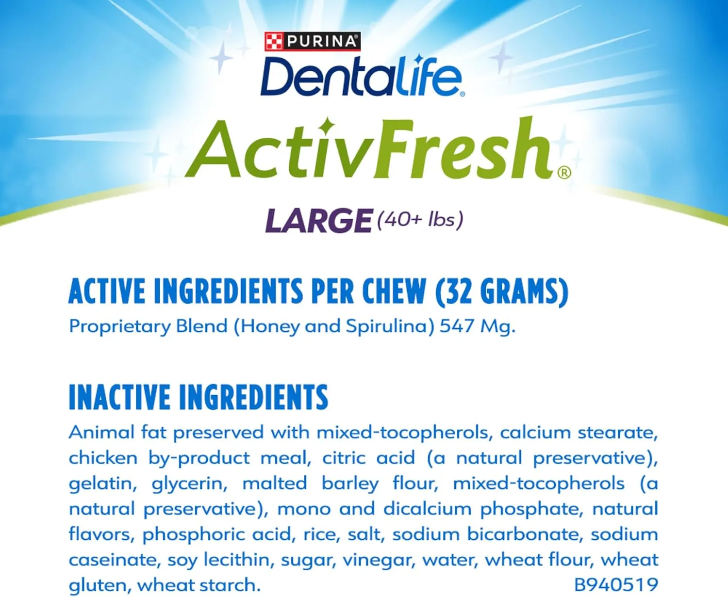 DentaLife ActivFresh Pack of 2 Dog Chews for Large Dogs 40 lbs. and up, Dental Chews to Freshen Breath, Chicken Flavor, 35 oz. each, 30 Chews each/60 Total Chews - 30 ct. Pouch