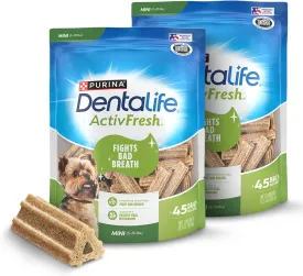 DentaLife ActivFresh Pack of 2 Dog Chews for Small Dogs, Dental Chws to Freshen Breath, Chicken Flavor, 13.5 oz. each, 45 Chws each/90 Total Chews - 45 ct. Pouch