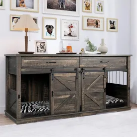 Dog Crate Furniture for Large Dogs Wooden Double Dog Crate Furniture TV Stand for Medium and Large Breed, Durable and Sturdy
