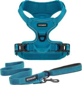 Dog Harness Dual Leash Attachment No-Pull Control Adjustable Soft but Strong Pet Harness for Medium and Large Dogs with 3M Reflective Technology - Harness Leash Set (Turquoise), S