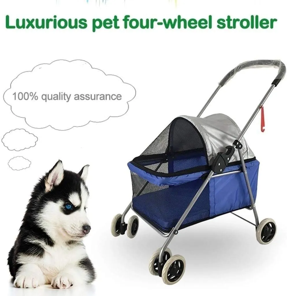 Double Dog Stroller Pet Travel Stroller Dog Pram Travel Vet Stroller Disabled Dog Pushchair 2 Front Swivel Wheels & Rear Brake 360 Rotation Front Wheel (A)