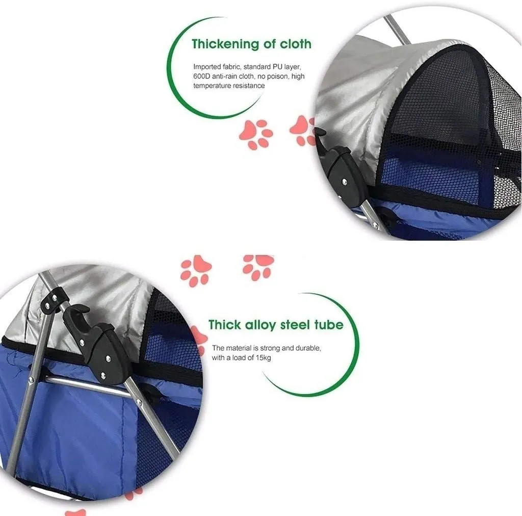 Double Dog Stroller Pet Travel Stroller Dog Pram Travel Vet Stroller Disabled Dog Pushchair 2 Front Swivel Wheels & Rear Brake 360 Rotation Front Wheel (A)