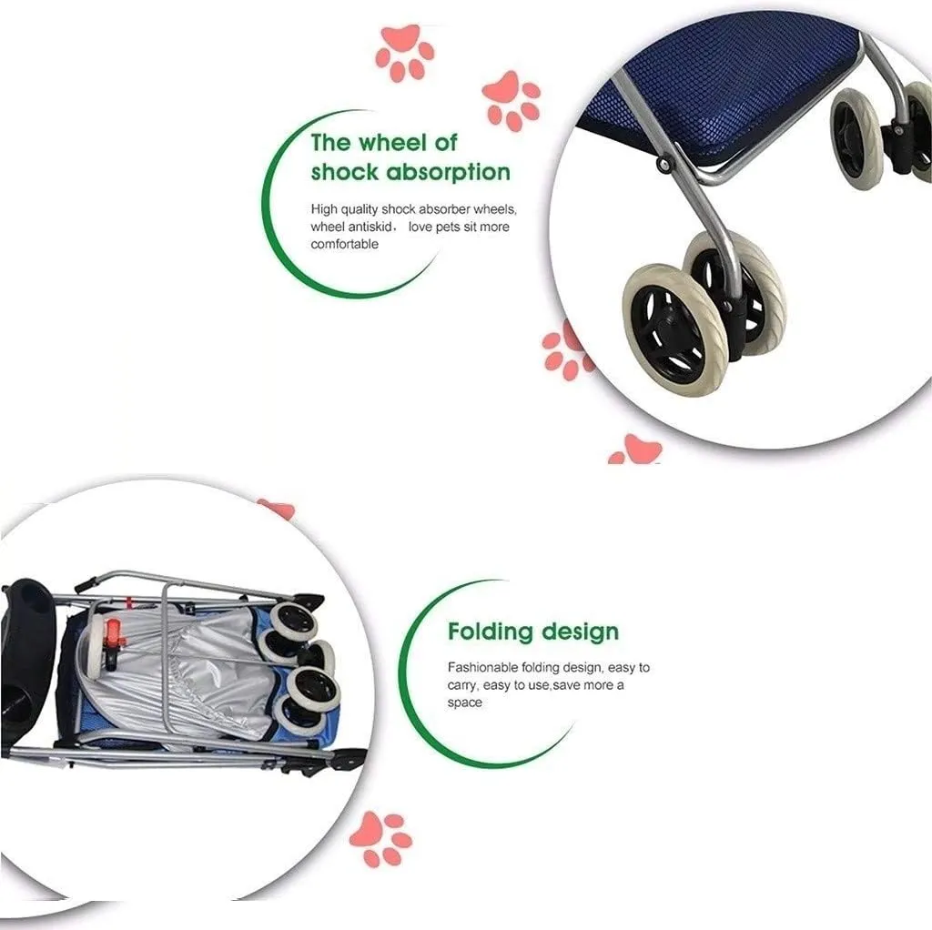 Double Dog Stroller Pet Travel Stroller Dog Pram Travel Vet Stroller Disabled Dog Pushchair 2 Front Swivel Wheels & Rear Brake 360 Rotation Front Wheel (A)
