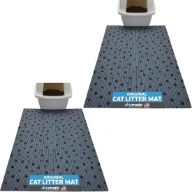 Drymate Original Cat Litter Mat, Contains Mess from Box, Protects Floors, Urine-Proof, Machine Washable, Soft on Kitty Paws, Absorbent, Waterproof (USA Made) (28x36)(GreyStripePaw)(2-Pack)