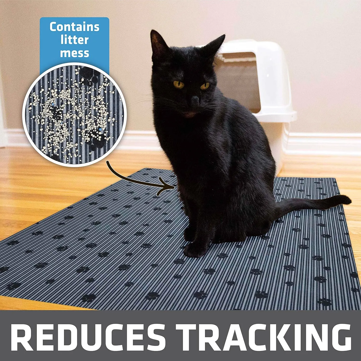 Drymate Original Cat Litter Mat, Contains Mess from Box, Protects Floors, Urine-Proof, Machine Washable, Soft on Kitty Paws, Absorbent, Waterproof (USA Made) (28x36)(GreyStripePaw)(2-Pack)
