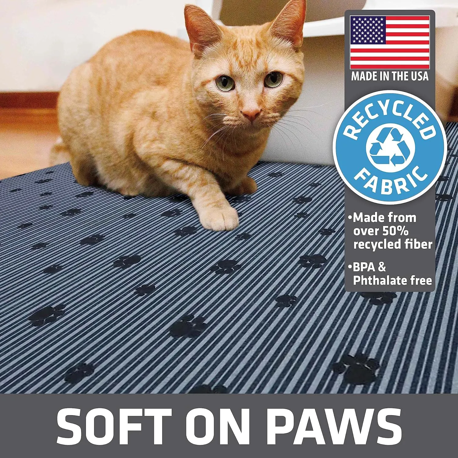 Drymate Original Cat Litter Mat, Contains Mess from Box, Protects Floors, Urine-Proof, Machine Washable, Soft on Kitty Paws, Absorbent, Waterproof (USA Made) (28x36)(GreyStripePaw)(2-Pack)