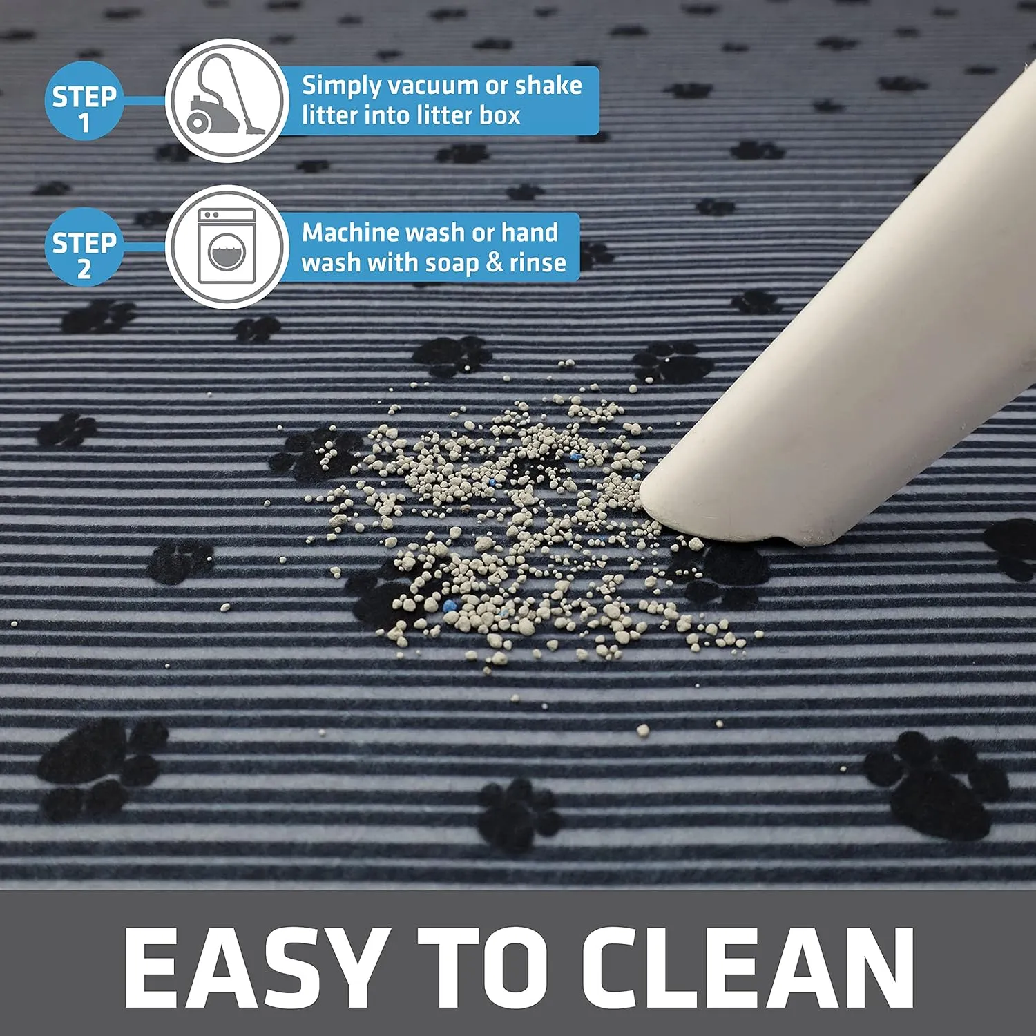 Drymate Original Cat Litter Mat, Contains Mess from Box, Protects Floors, Urine-Proof, Machine Washable, Soft on Kitty Paws, Absorbent, Waterproof (USA Made) (28x36)(GreyStripePaw)(2-Pack)