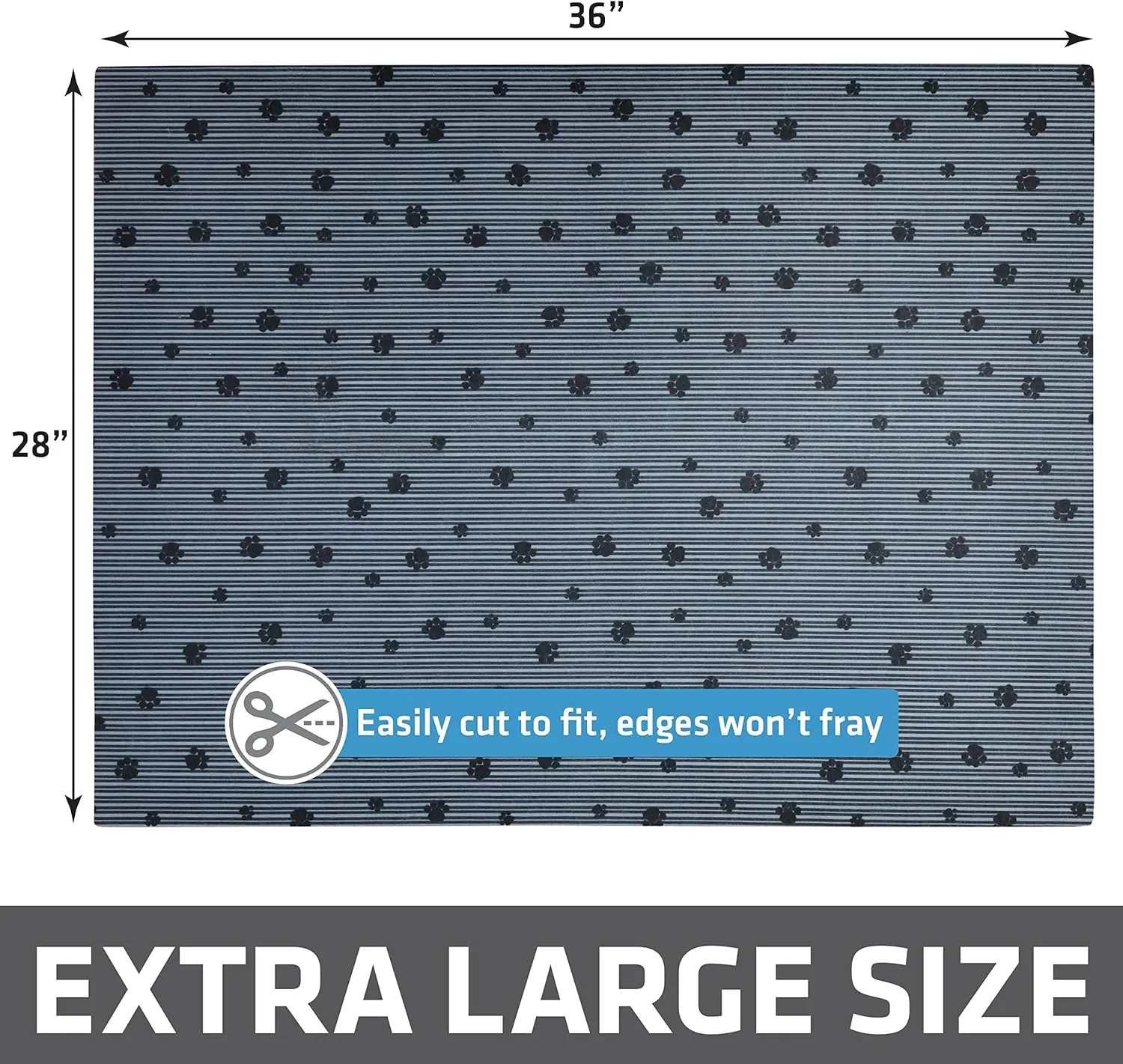 Drymate Original Cat Litter Mat, Contains Mess from Box, Protects Floors, Urine-Proof, Machine Washable, Soft on Kitty Paws, Absorbent, Waterproof (USA Made) (28x36)(GreyStripePaw)(2-Pack)