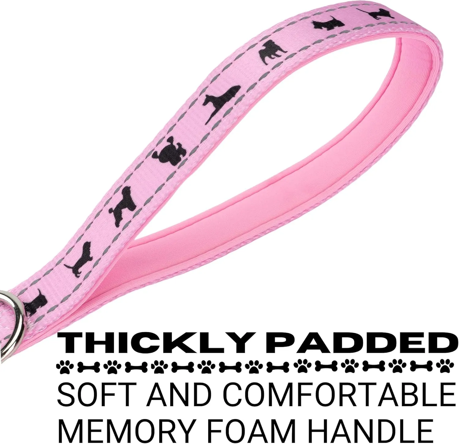 EcoBark Dog Leash - Soft & Reflective Comfort Training Leashes with Padded Handle - Strong Durable Heavy Duty - Training and Pulling for Small, Medium or Large Dogs (Baby Pink)