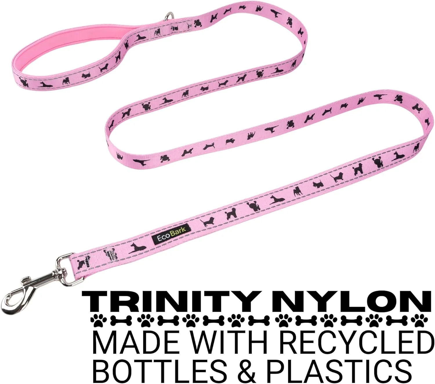 EcoBark Dog Leash - Soft & Reflective Comfort Training Leashes with Padded Handle - Strong Durable Heavy Duty - Training and Pulling for Small, Medium or Large Dogs (Baby Pink)