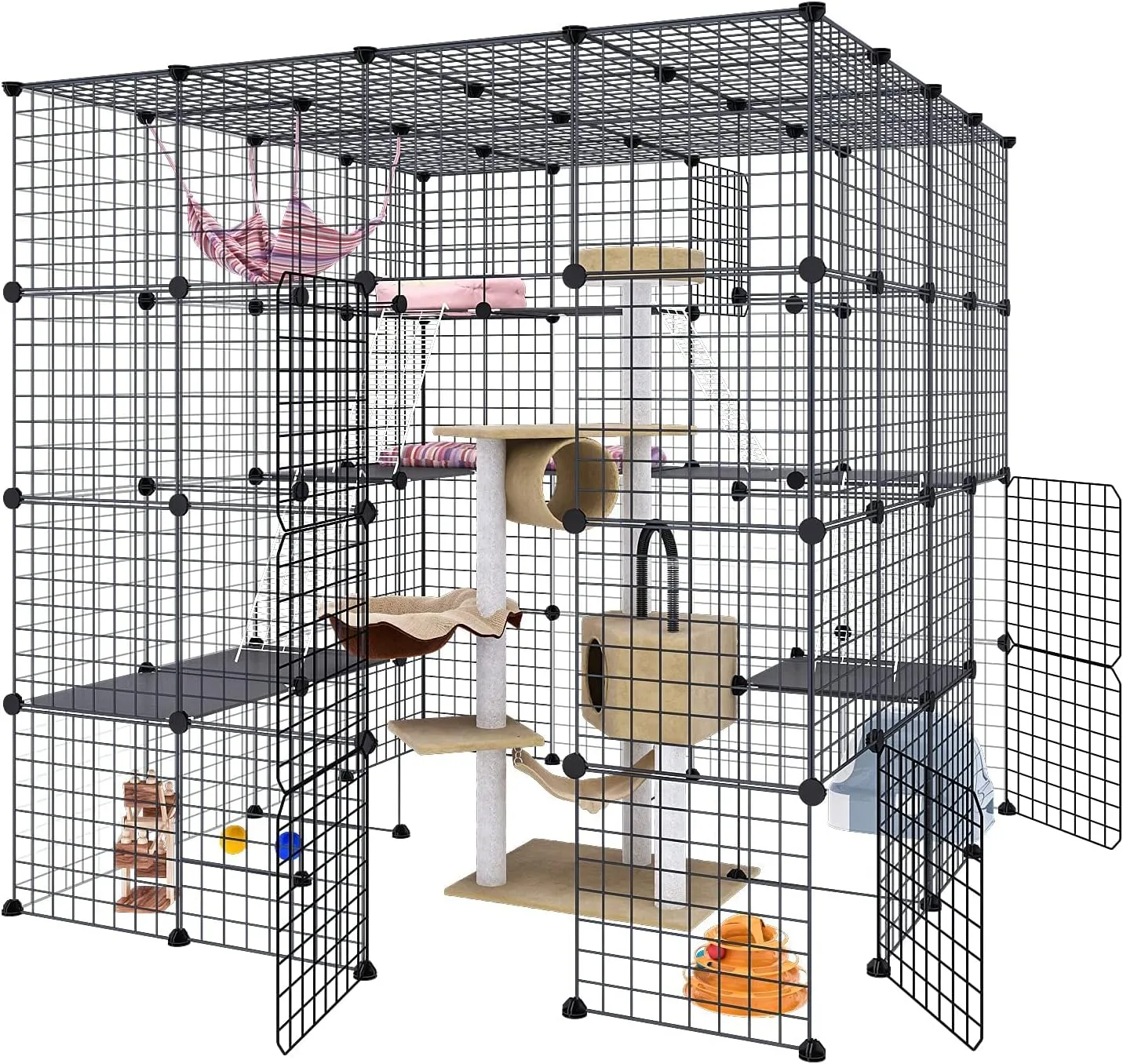 Eiiel Large Cat Cage Indoor Playpen Metal Wire Kennels Crate Small Animal Cages for Kitten Guinea Pig, Bunny and Chinchilla Ideal for 1-4 Cats, 55L x 55W x 55H Inchs