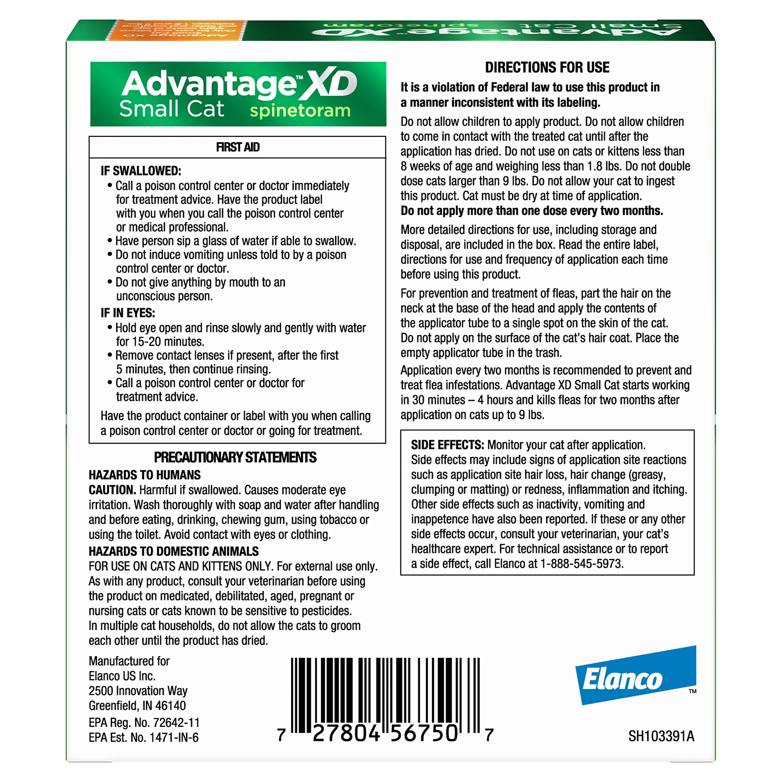 Elanco Advantage XD Extended Small Cat 8-Month 4-Dose Flea and Tick Spot-on Treatment - 1.8-9Lbs - 4 Pack