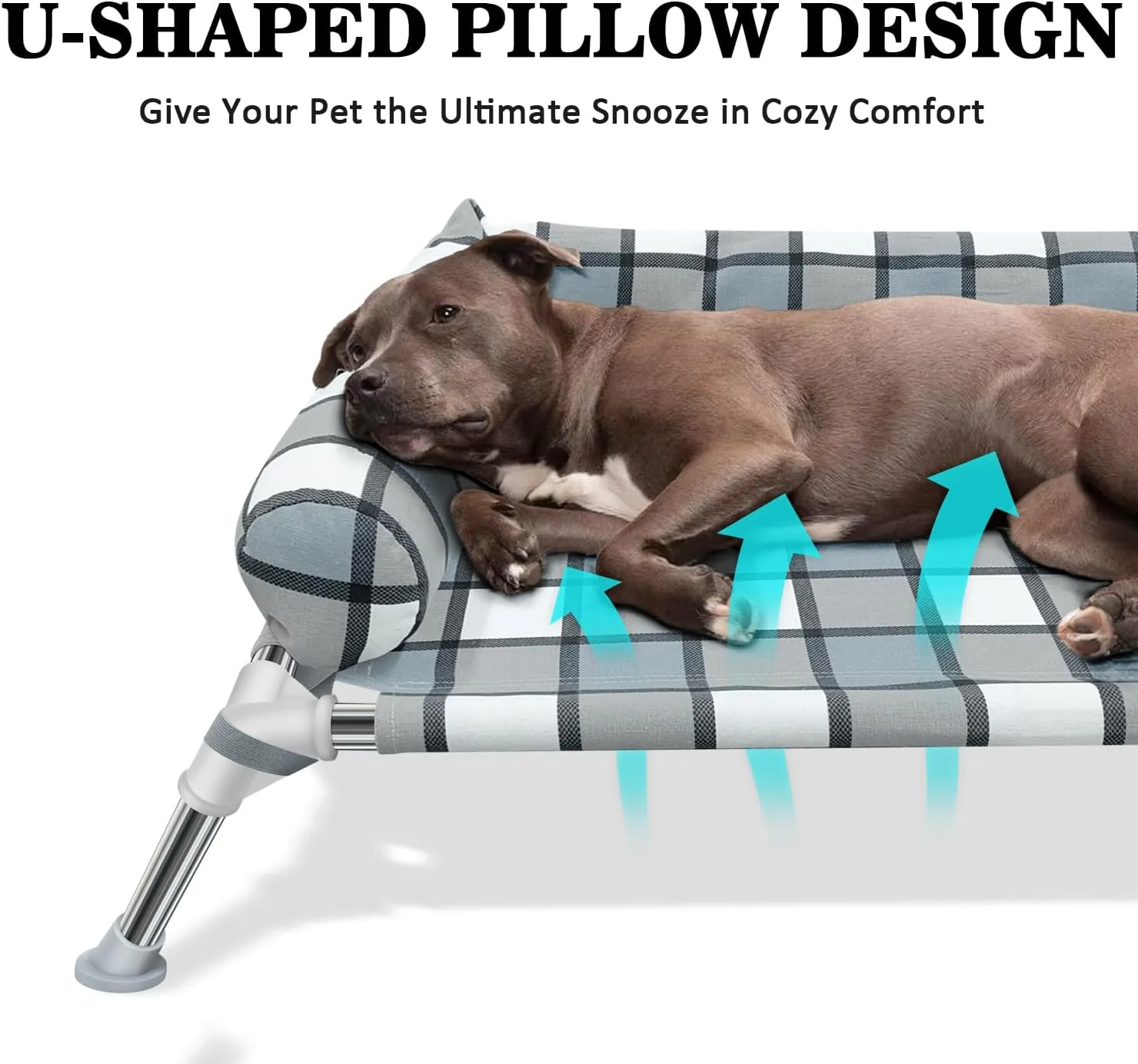 Elevated Raised Dog Bed Cot - Portable Washable Cooling Pet Bed with Metal Frame and Bolster for Indoor & Outdoor Use