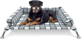 Elevated Raised Dog Bed Cot - Portable Washable Cooling Pet Bed with Metal Frame and Bolster for Indoor & Outdoor Use