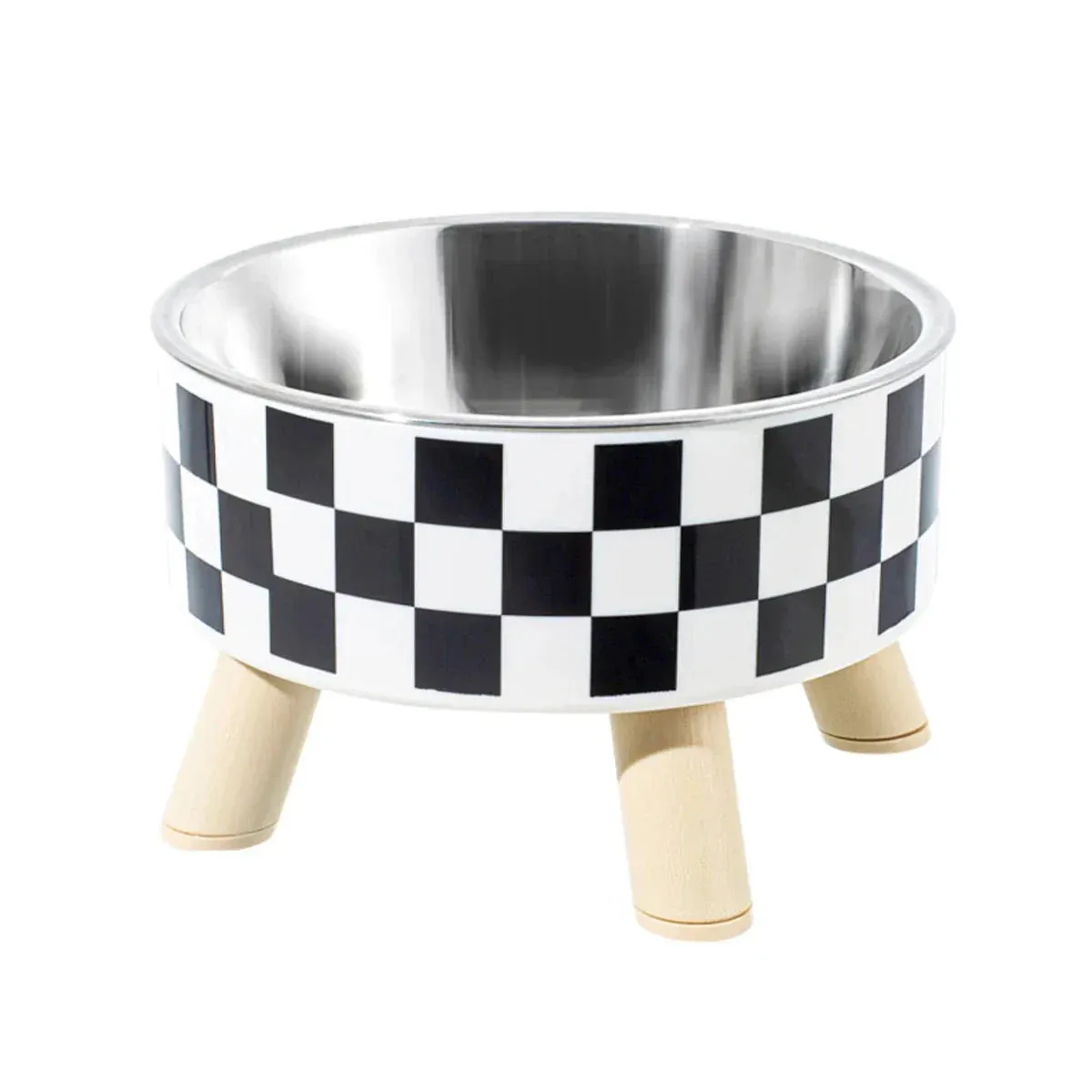 Elevated Stainless Steel Pet Bowl – Stylish Checkered Design