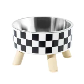Elevated Stainless Steel Pet Bowl – Stylish Checkered Design