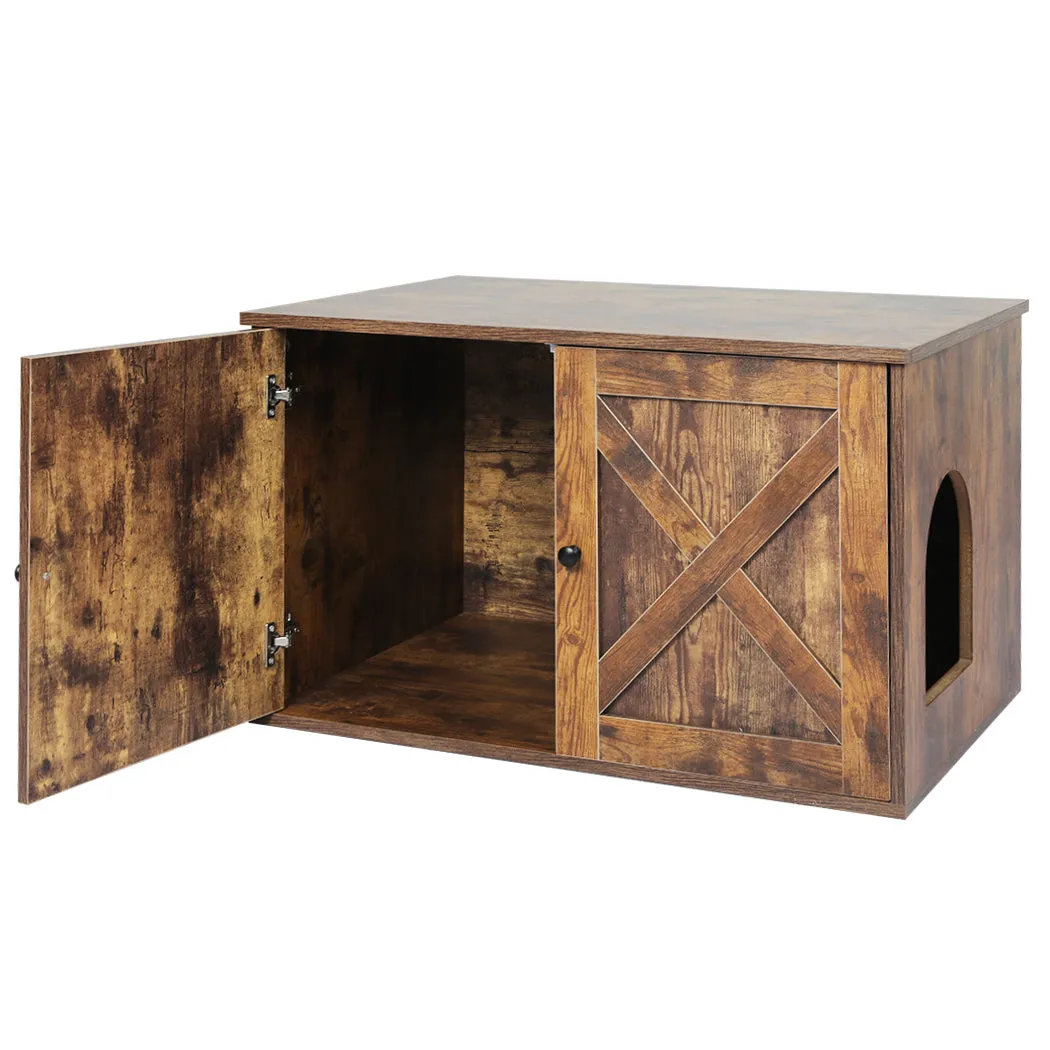 Enclosed Hooded Cat Litter Box Furniture Kitty Toilet Tray Pet House Table - Brown