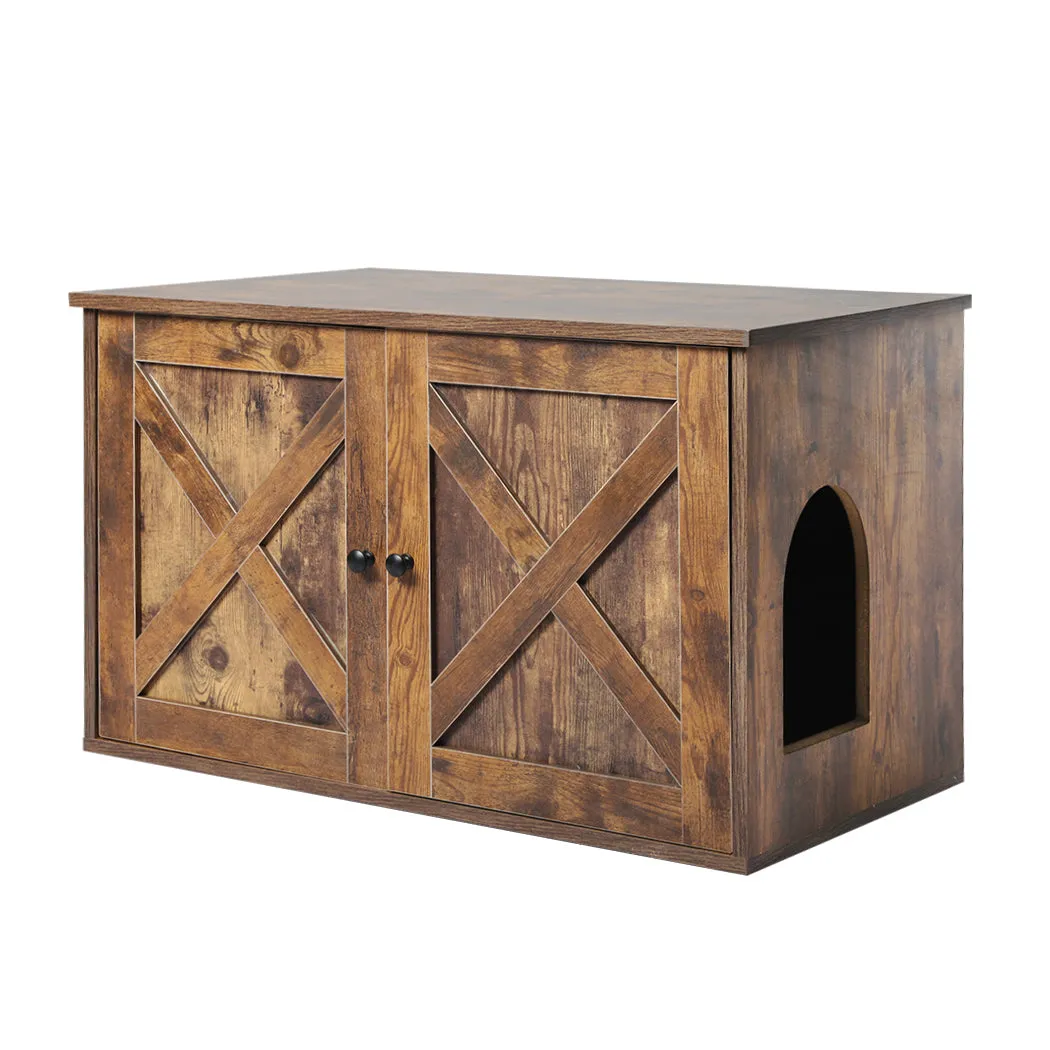 Enclosed Hooded Cat Litter Box Furniture Kitty Toilet Tray Pet House Table - Brown