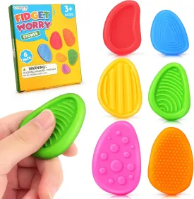 Fidget Toys Sensory Stone for Kids: Silicone Textured Worry Stones for Autism Kids Calming - Quiet Fidgets for Students Anxiety Relief - Classroom Prizes Sensory Toys - Travel Toy Road Trip Activities
