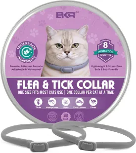 Flea Collar for Cats - 2 Pack, 16-Month Natural Flea & Tick Prevention Cat Flea Collar Adjustable One Size Fits All, Safe and Effective