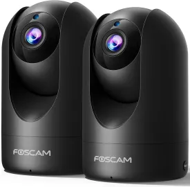 FOSCAM Home Security Camera R4S 4MP WiFi IP Camera,Wireless Baby Monitor with AI Human Detection Sound Detection 33ft Night Vision 2 Way Audio Compatible with Alexa Black 2PCS