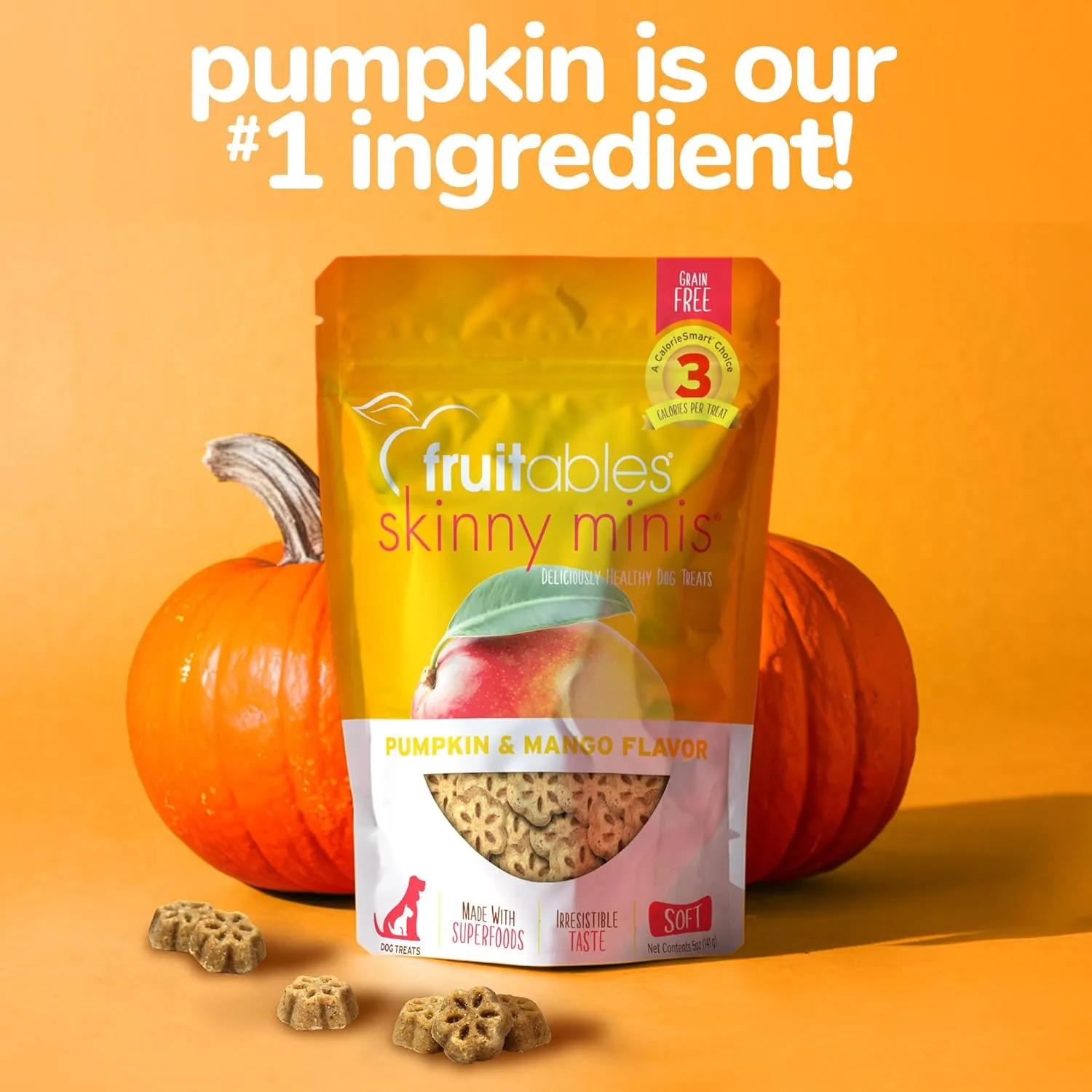 Fruitables Skinny Mini Dog Treats  Healthy, Low Calorie Training Treats  Wheat, Corn & Soy Free  Pumpkin Mango  5 Ounces (Pack of 2)