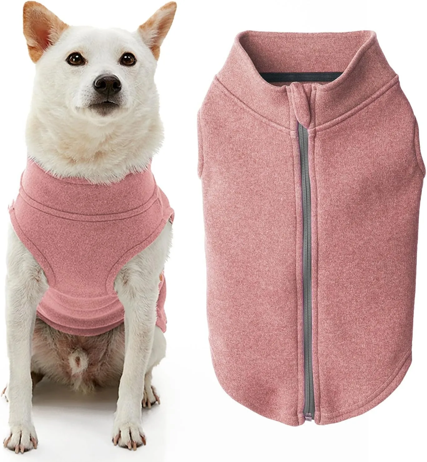 Gooby Zip Up Microfiber Fleece Dog Sweater - Pink, X-Small - Warm Double Layered Soft Microfiber Fleece Step-in Jacket Without Ring Leash - Winter Sweaters for Small & Medium Dogs