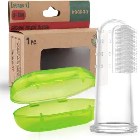 haakaa Silicone Baby Finger Toothbrush Set, Babys First Toothbrush with Case, Soft Bristle Toothbrush for Infant Oral Care, 3 Months  