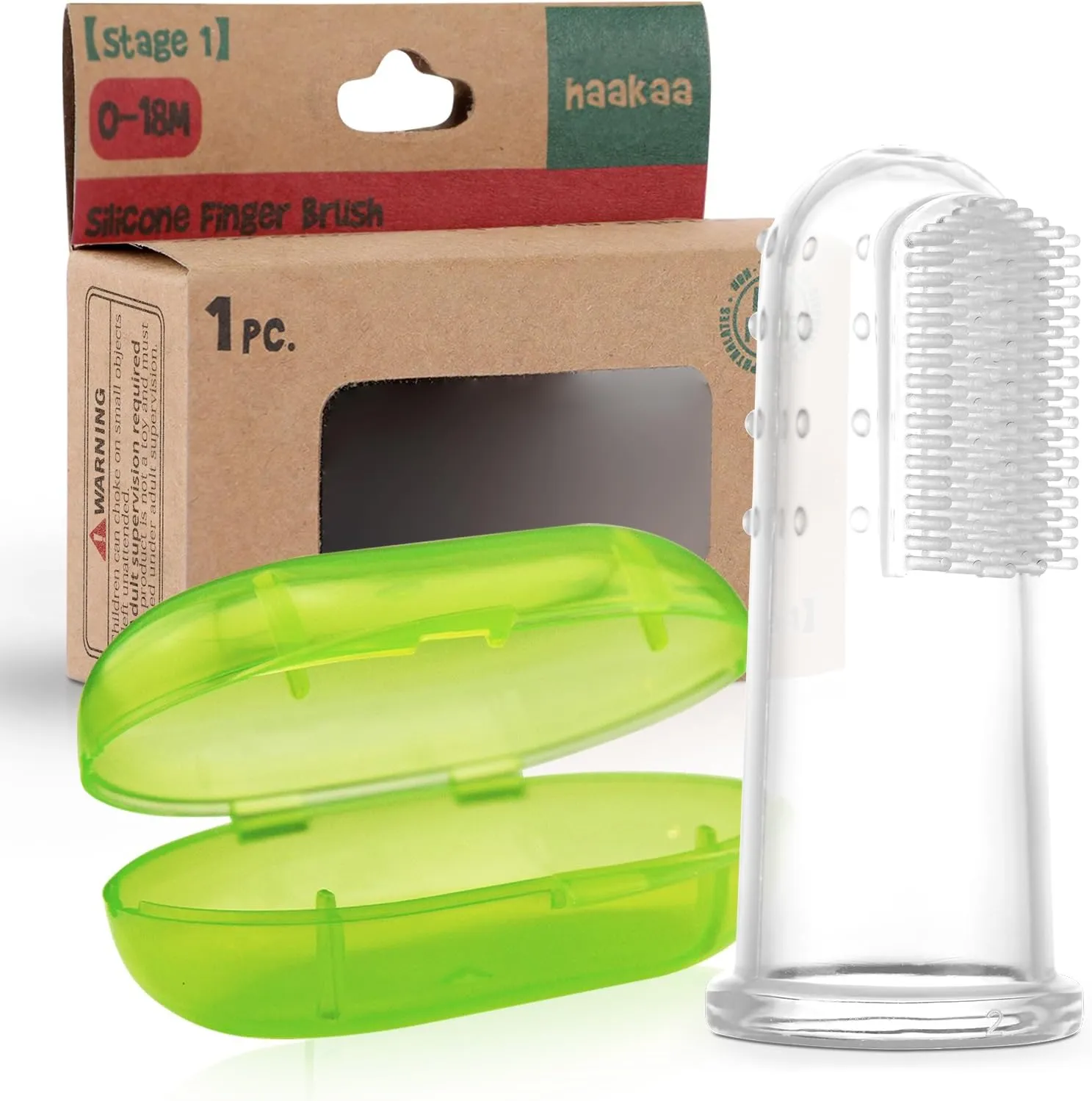 haakaa Silicone Baby Finger Toothbrush Set, Babys First Toothbrush with Case, Soft Bristle Toothbrush for Infant Oral Care, 3 Months  