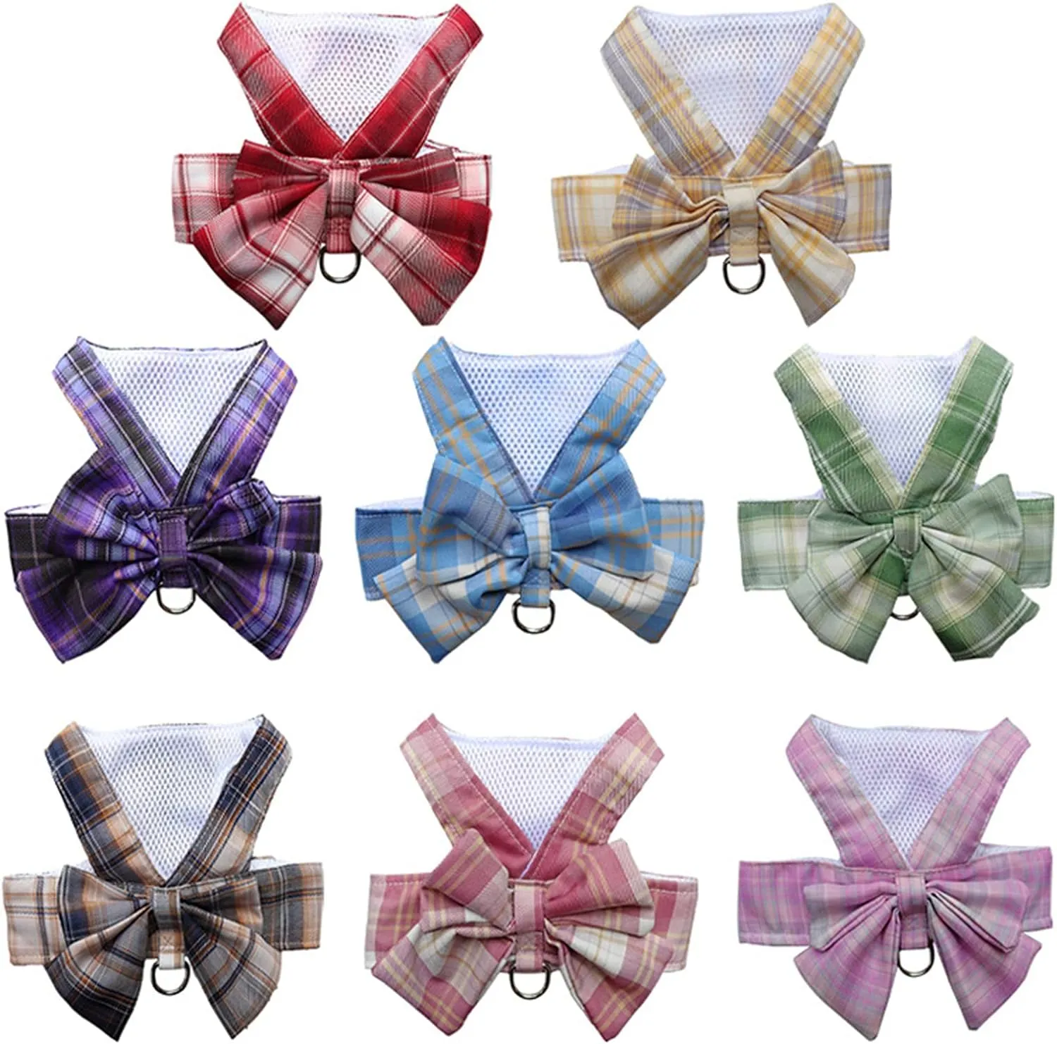 Harness and Leash Set, Cute Bow Tie Plaid Harnesses for Puppy Cat, Adjustable Pet Kitties Vest, Breathable Harness Traction Rope for Boy Girl Small Animal(Harness Light Pink,XL for 12.1-15.4lbs Dog)