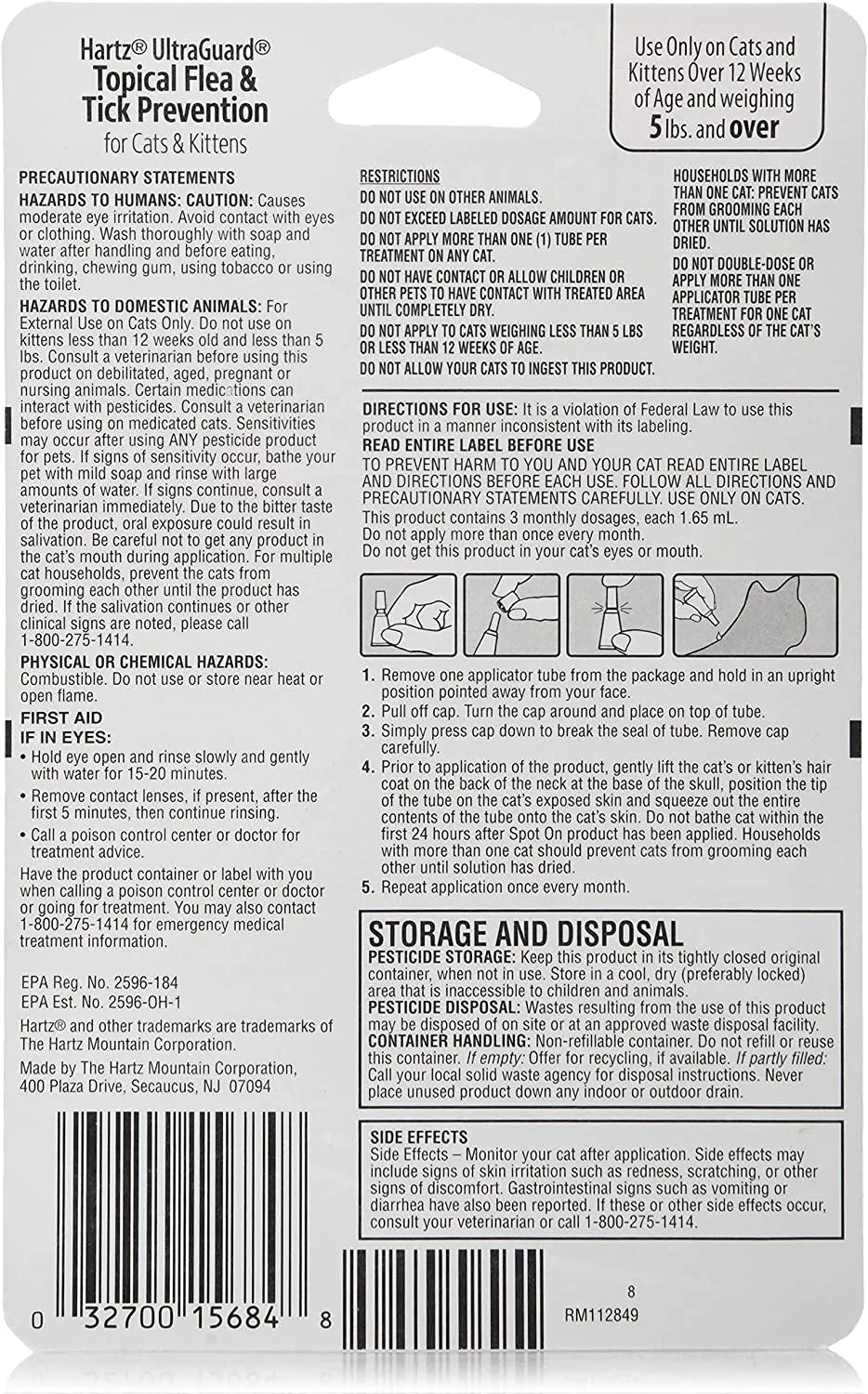 Hartz Ultraguard Topical Flea & Tick Prevention for Cats and Kittens - 3 Monthly Treatments