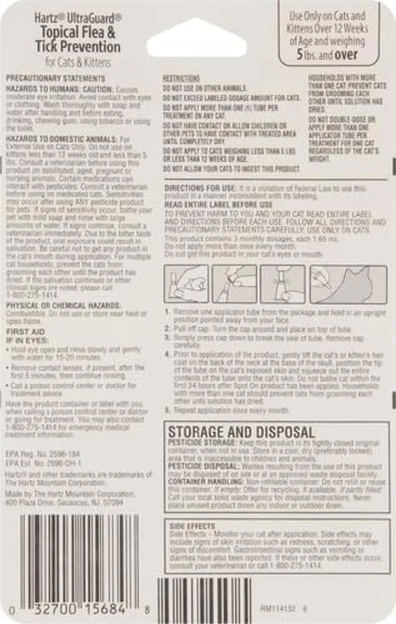 Hartz Ultraguard Topical Flea & Tick Prevention for Cats and Kittens - 3 Monthly Treatments