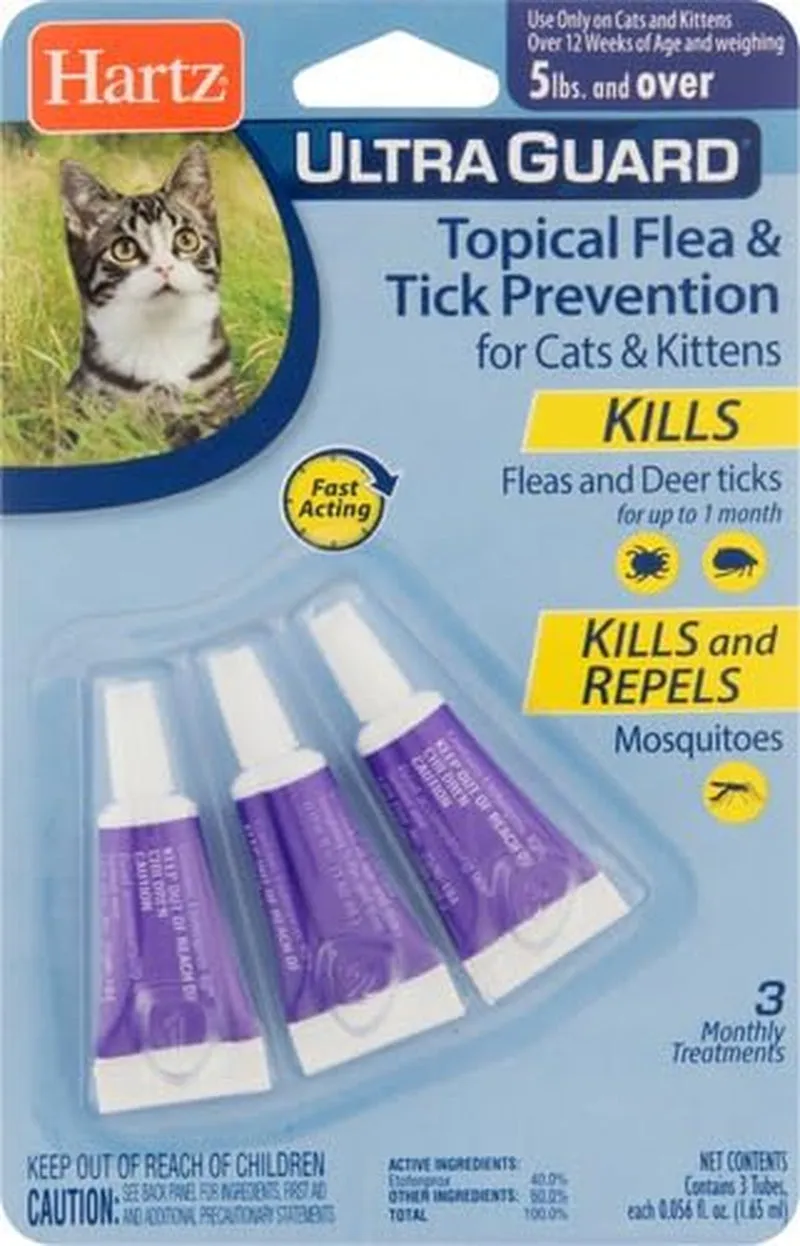 Hartz Ultraguard Topical Flea & Tick Prevention for Cats and Kittens - 3 Monthly Treatments