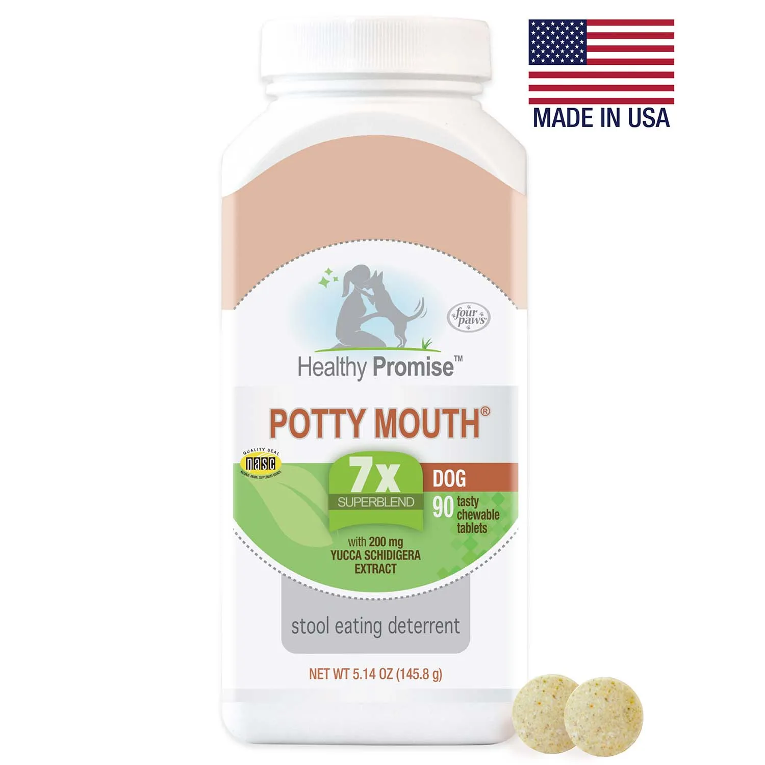 Healthy Promise Potty Mouth Tablets, Coprophagia Stool Eating Deterrent for Dogs, 90 ct