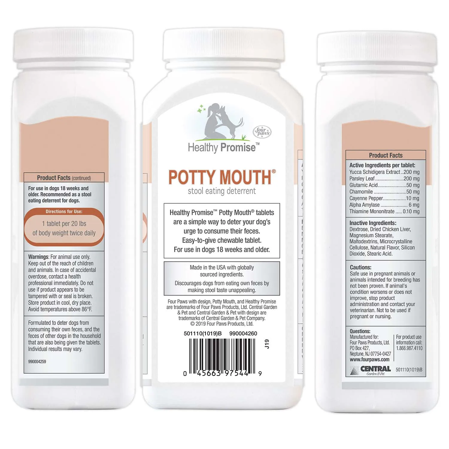 Healthy Promise Potty Mouth Tablets, Coprophagia Stool Eating Deterrent for Dogs, 90 ct