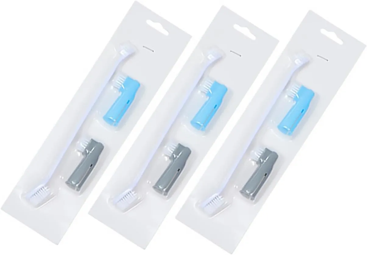 Hemoton 3pcs Dog Cat Toothbrush Set 6pcs Finger Toothbrush Pet Cleaning Brush Care Kit