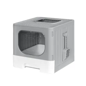 i.Pet Cat Litter Box Large Tray Kitty Toilet Enclosed Hooded Foldable Scoop Grey