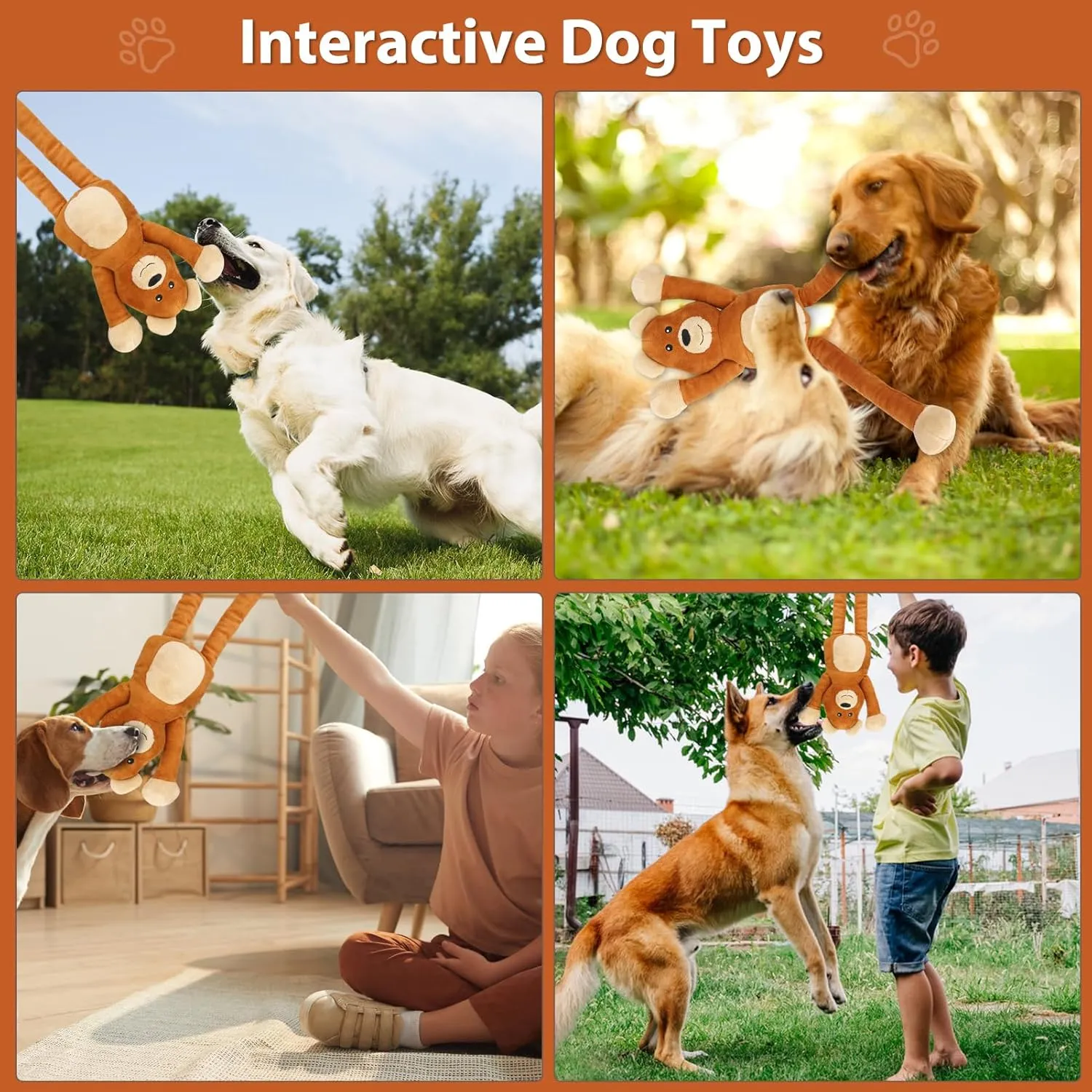 Large Squeaky Dog Toys, Tough Tug-Pull Interactive Puppy Toys, Plush Dog Chew Toys for Small, Medium and Large Dogs