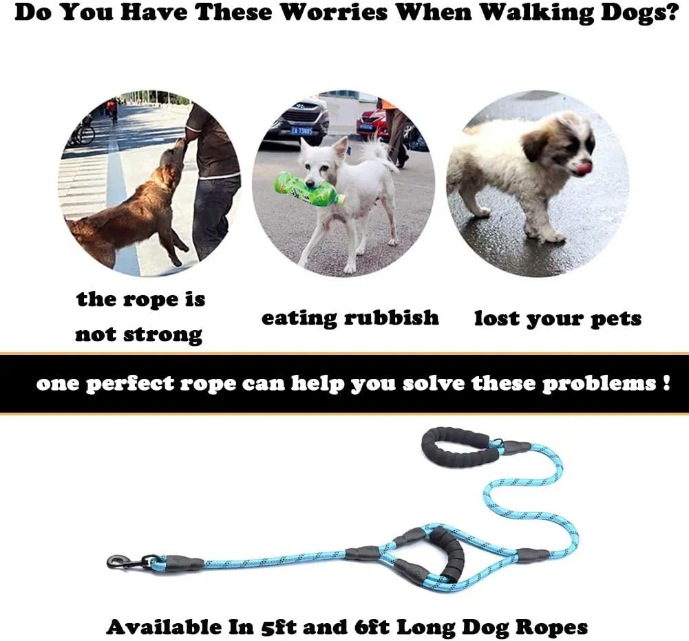 Love Dream Dog Leash 5ft Long with 2 Comfortable Padded Handles, Reflective Threads Double Handles Lead for Control Safety Dog Training Leash for Small Medium Large Dogs (5 FT, Blue)
